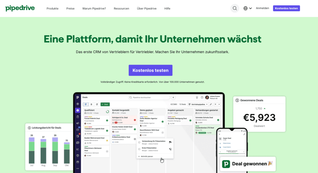 screenshot der microsoft-dynamics-365-alternative pipedrive