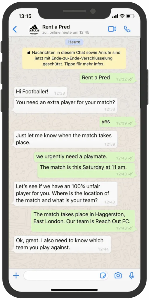 whatsapp newsletter von adidas anfrage ersatzspieler