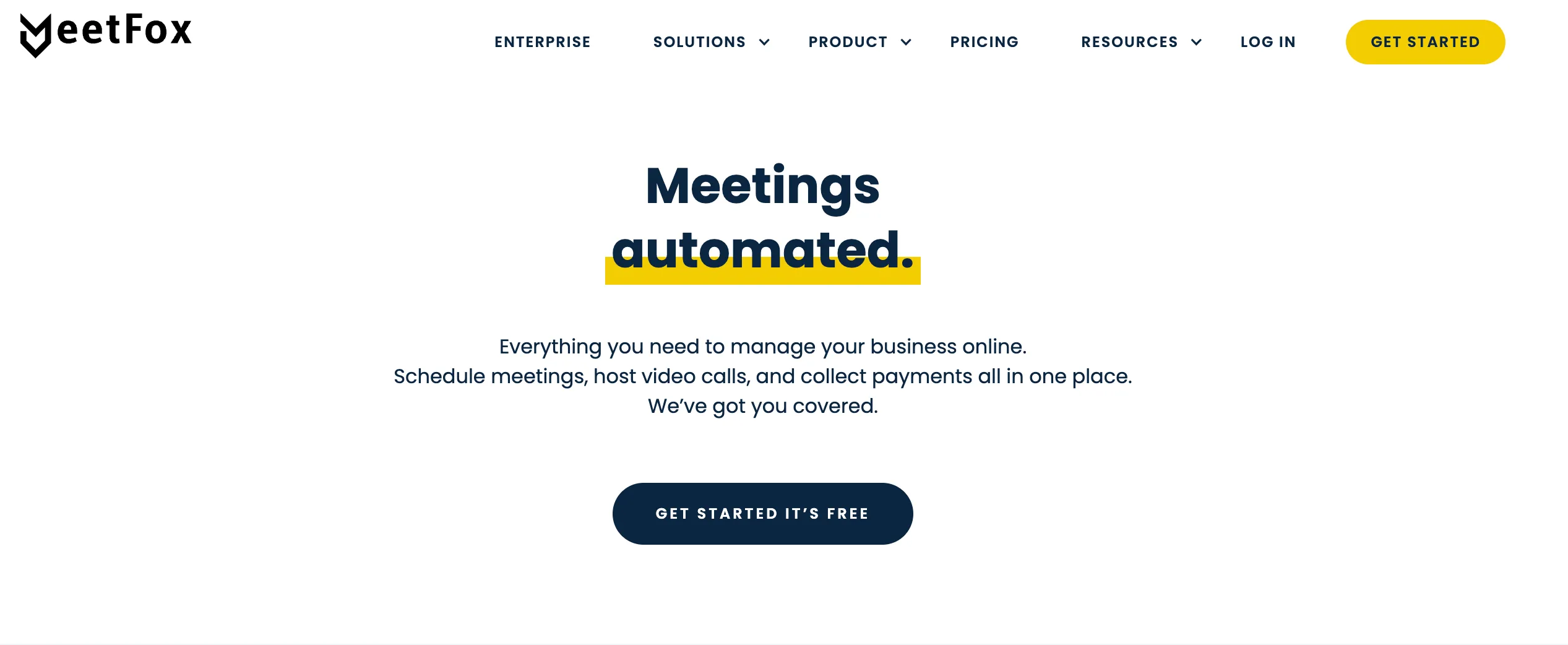 Homepage der Calendly-Alternative Meetfox mit dem Titel: Meetings automated