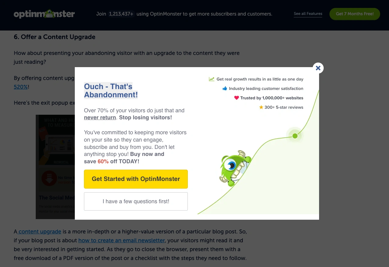 Beispiel für ein Exit Pop-up