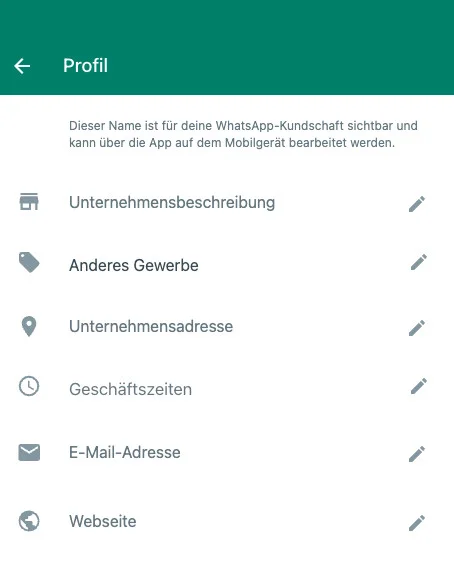 WhatsApp Business DSGVO: Überblick über die Unternehmensinformationen bei WhatsApp Business.