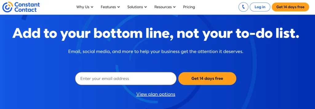 Benutzeroberfläche der Rapidmail-Alternative Constant Contact, die auch Tools für Social Media Marketing bietet.