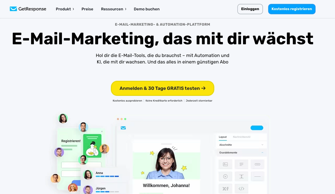 screenshot der email marketing software getresponse