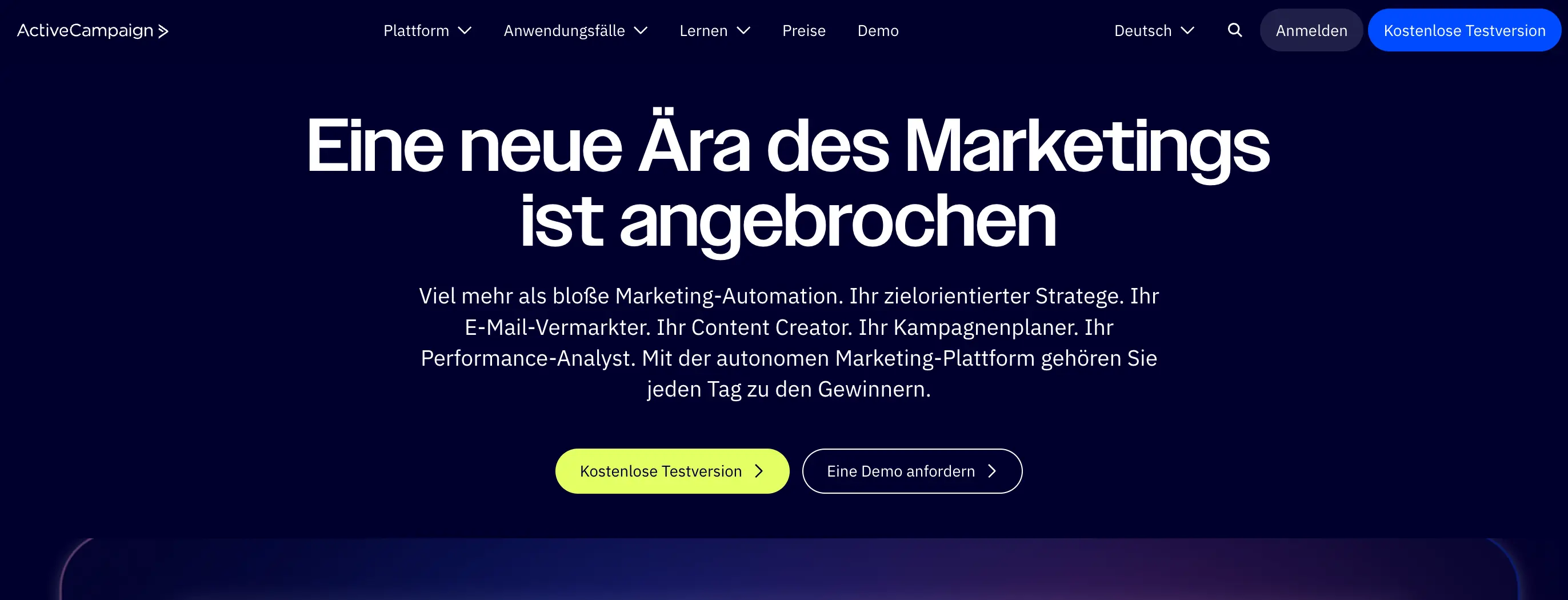 Homepage des Newsletter Tools AWeber mit dem Titel: Eine neue Ära des Marketings ist angebrochen