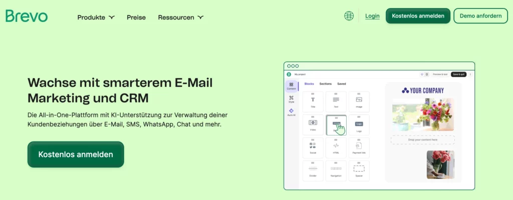 Benutzeroberfläche der Rapidmail-Alternative Brevo mit DSGVO-konformer Datenverarbeitung, intuitivem Editor und Funktionen für automatisierte Kampagnen.