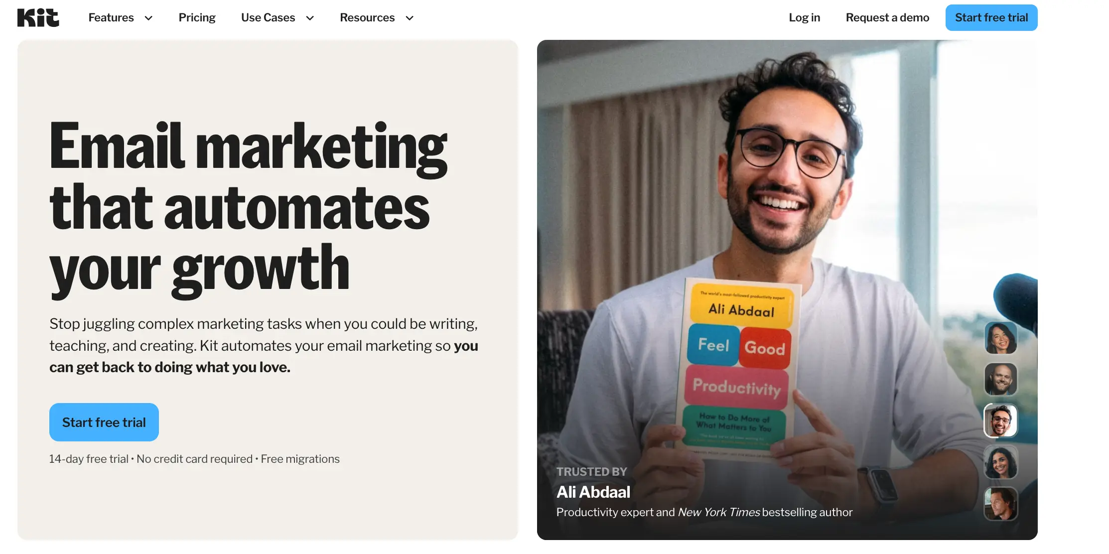 Homepage des Newsletter Tools Kit mit dem Titel: Email marketing that automates your growth