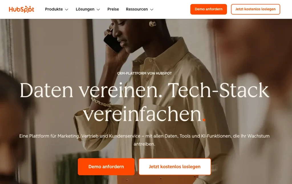 Homepage von HubSpot
