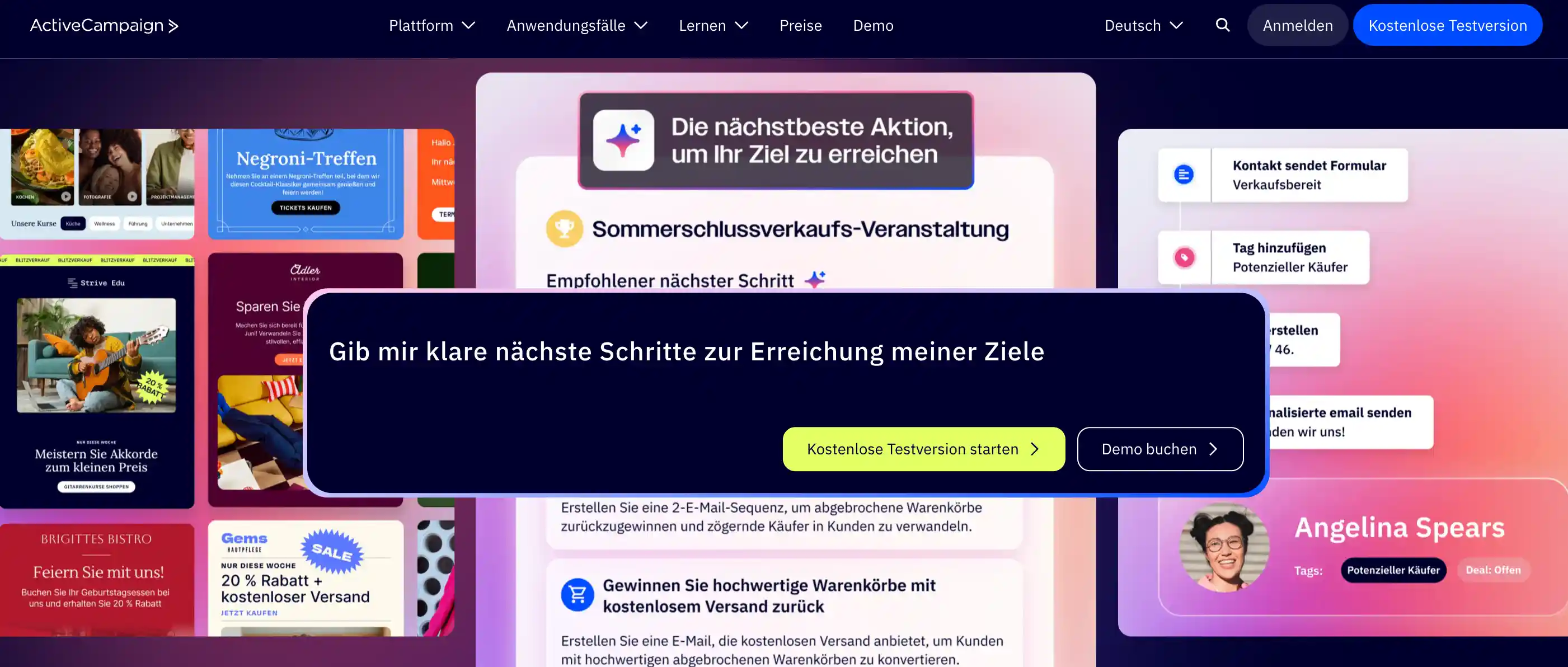 CRM-Systeme-Vergleich: Homepage von ActiveCampaign