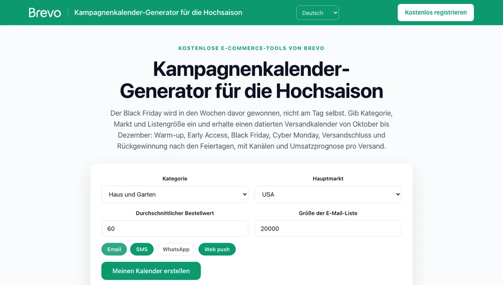 Kampagnenkalender für die Hochsaison