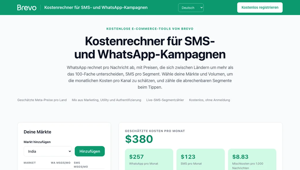 Kostenrechner für SMS und WhatsApp