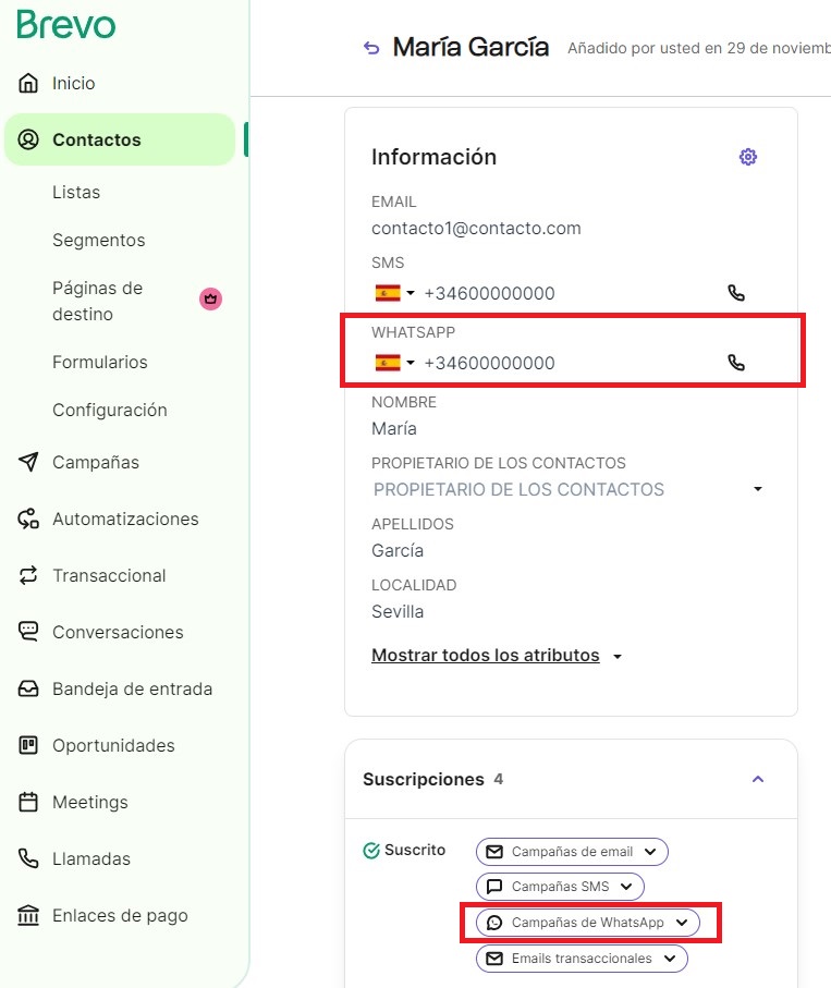 Plantilla de mensaje de WhatsApp en Brevo, para enviar respuestas automáticas.