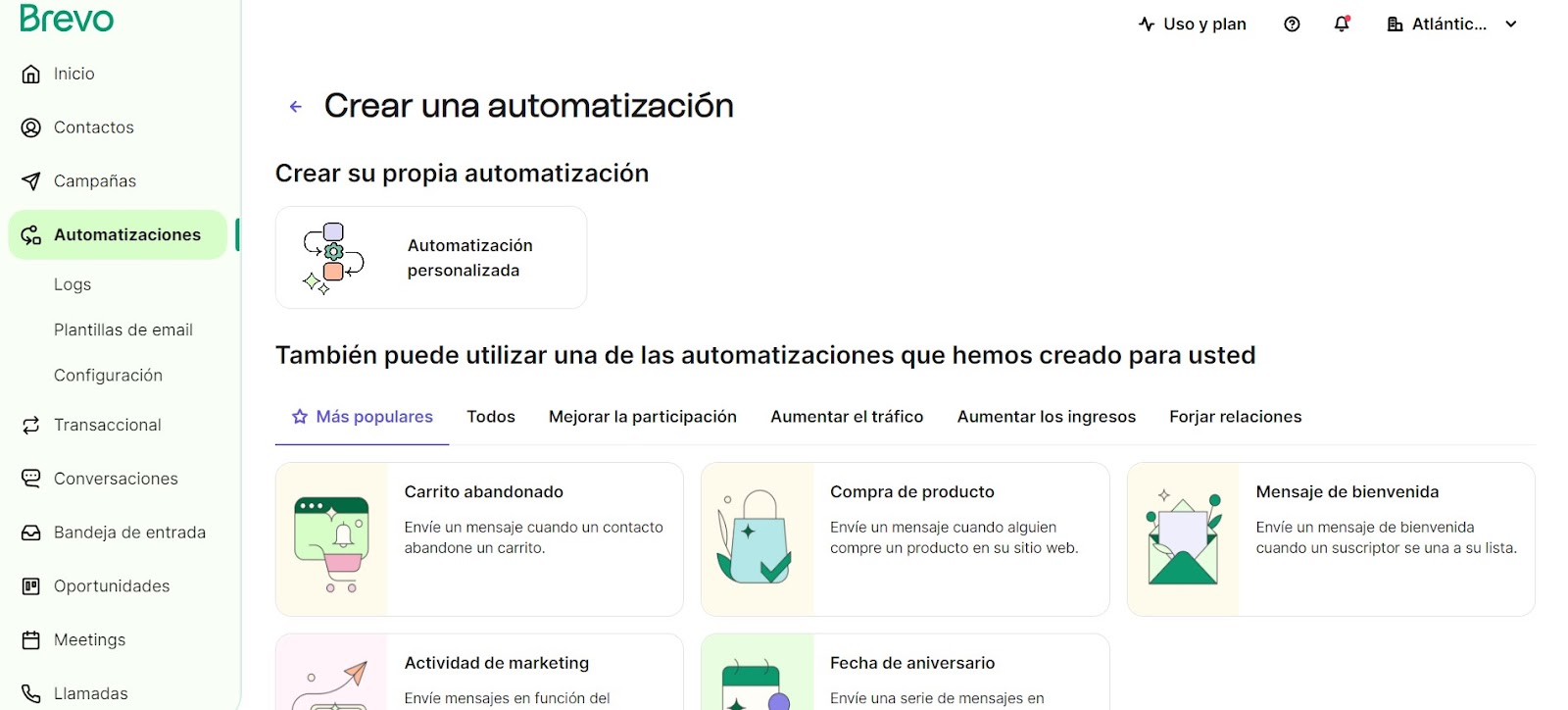 Automatización de WhatsApp en Brevo, para enviar respuestas automáticas.
