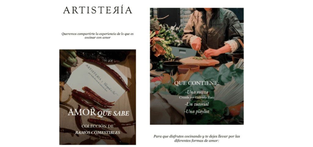 Idea para campaña de email marketing de San Valentin. Imagen de la experiencia culinaria y de flores de Artistería.
