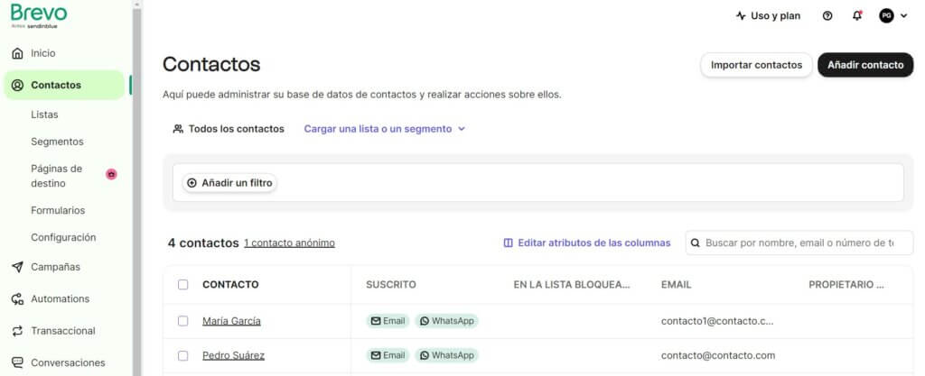 Base de datos de clientes - Brevo