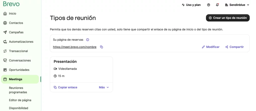 04 - Interfaz de Brevo Meetings