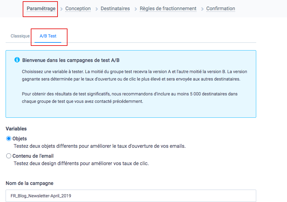 A/B Test - contenu