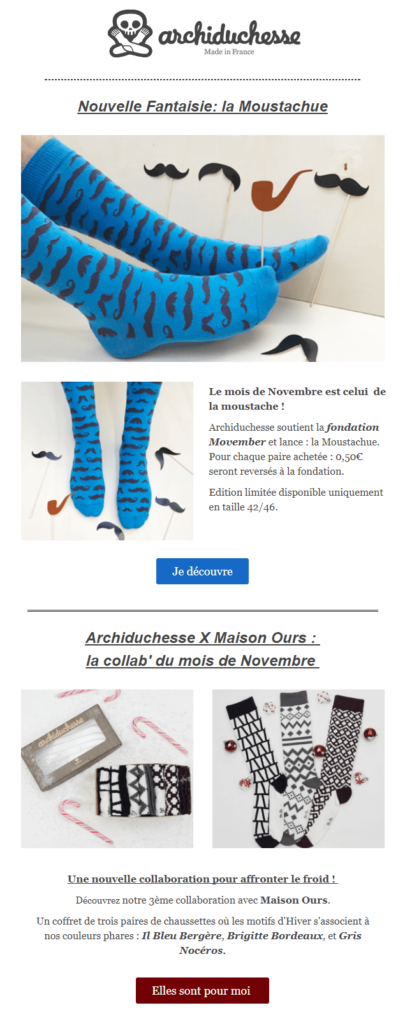 Archiduchesse mise sur le visuel pour présenter ses produits WooCommerce newsletter : l'exemple d'Archiduchesse