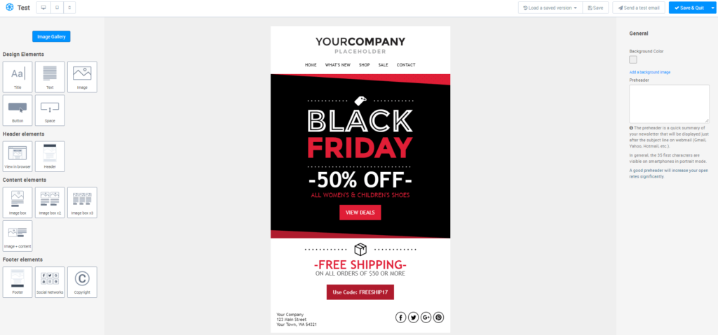 Personnalisation d'un template email dans l'éditeur de newsletter