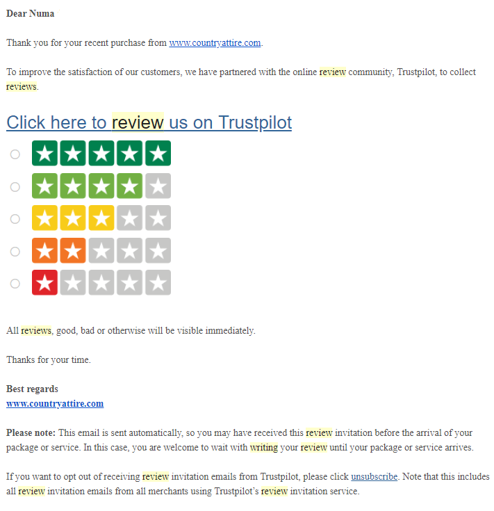 Demande d'avis automatique sur Trustpilot Demande d'avis automatique sur Trustpilot