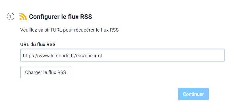 Renseigner l'url du flux RSS