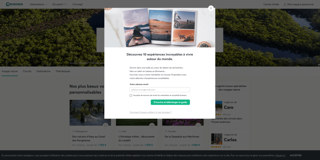 Newsletter tourisme - formulaire pop-up