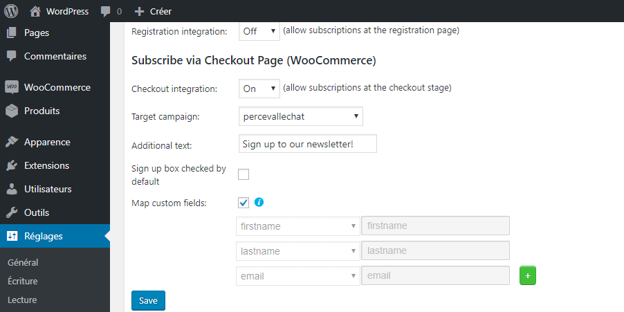 Dans le plugin de GetResponse, on peut créer une option pour s'inscrire à la newsletter Le plugin de GetResponse permet aussi un opt-in au moment du paiement