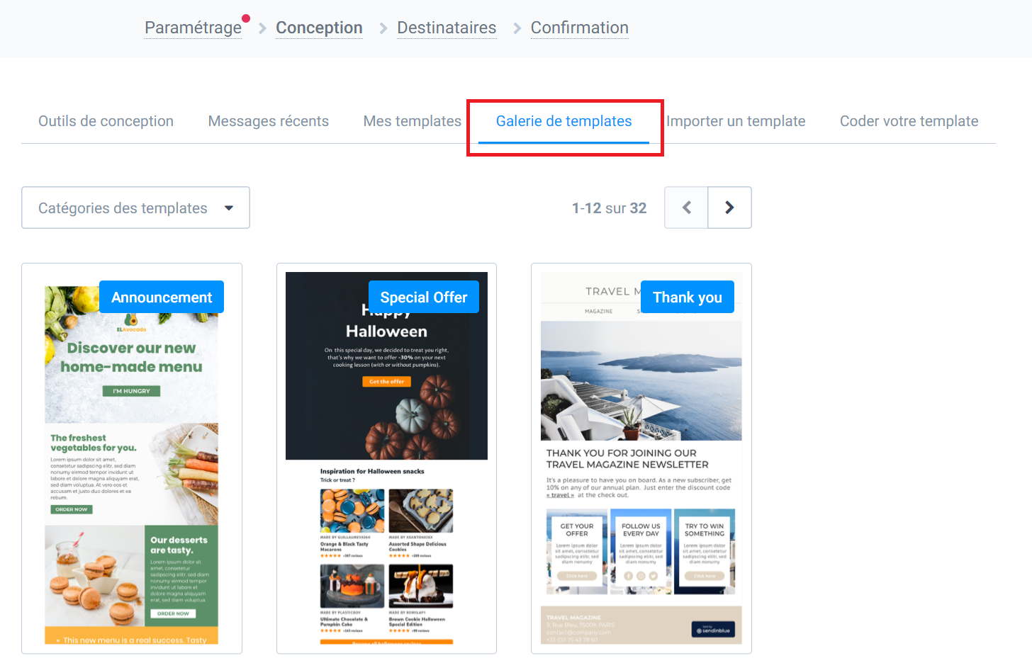 Gallerie de templates d'email à éditer