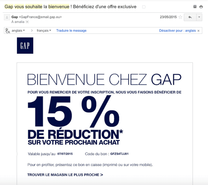 Onboarding Gap marketing automation email de bienvenue GAP