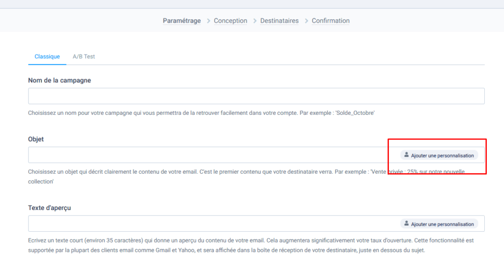 Personnalisation marketing - objet