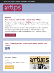 Email de bienvenue Artips