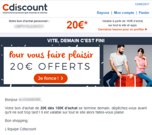 Email marketing e-commerce de Cdiscount : email promotionnel