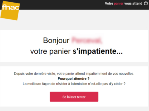 Deuxième email de relance de la Fnac Email marketing e-commerce de la Fnac : série d'email de relance de panier abandonné