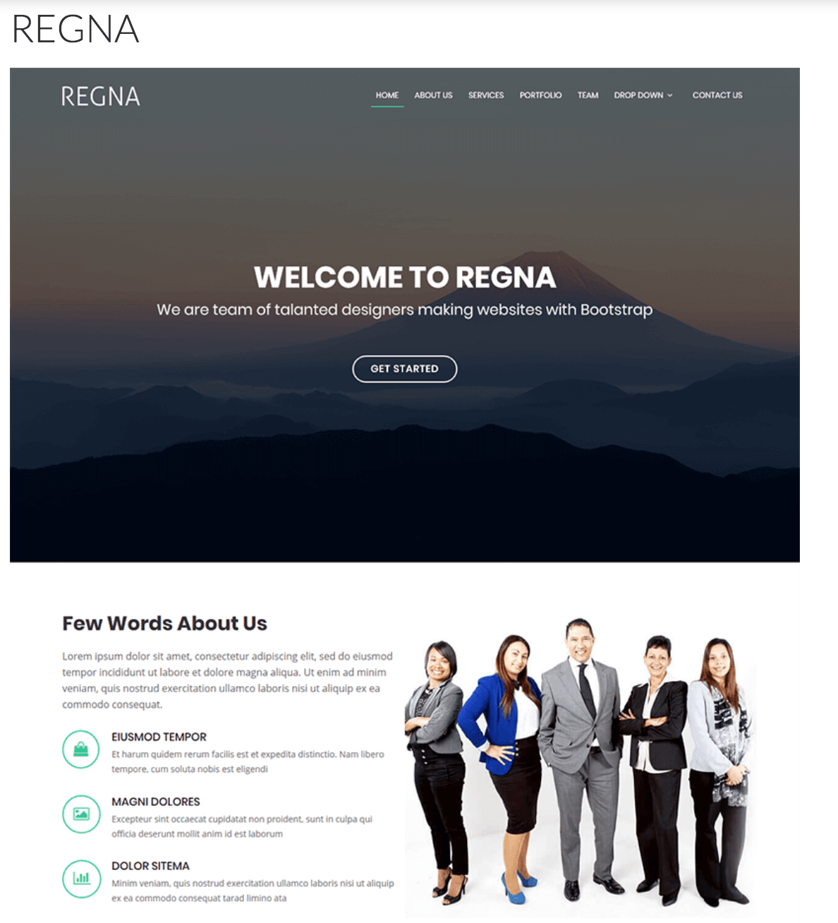 Template de landing page Bootstrap #1 : Regna Template de landing page Bootstrap #1 : Regna