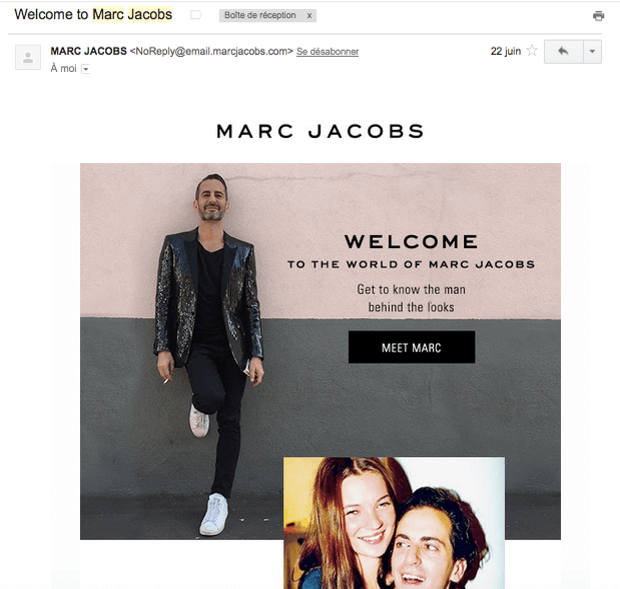 Marc Jacobs onboarding marketing automation email de bienvenue Marc Jacobs