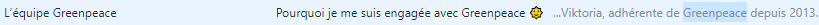 Preheader de l'email de greenpeace Emailing association : le preheader comme information additionnelle