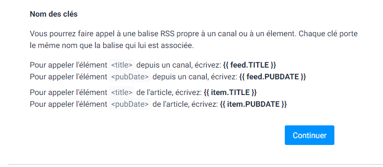 Clé préformatées des balises RSS