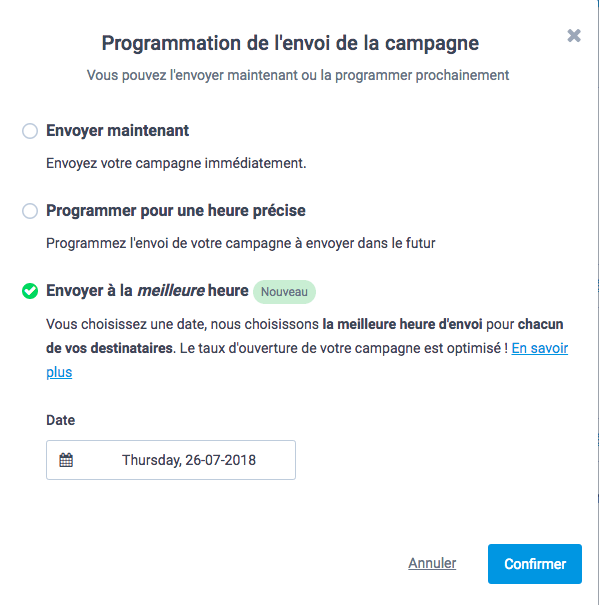 Newsletter Joomla - horaire d'envoi