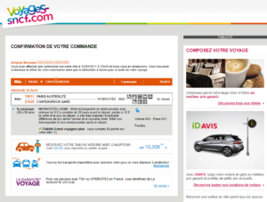 Email surchargé de confirmation de commande de Voyages-SNCF Email marketing e-commerce de voyages-SNCF : email de confirmation de commande classique