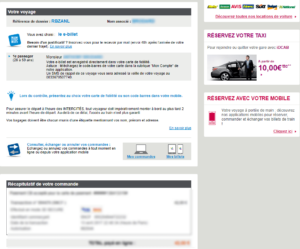 Email surchargé de confirmation de commande de Voyages-SNCF Email marketing e-commerce de voyages-SNCF : email de confirmation de commande classique