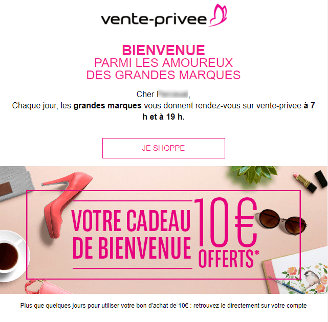 Deuxième email de bienvenue de vente-privée Email marketing e-commerce de vente-privée : série d'email de bienvenue