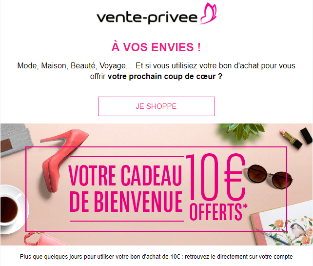 Troisième email de bienvenue de vente-privée Email marketing e-commerce de vente-privée : série d'email de bienvenue