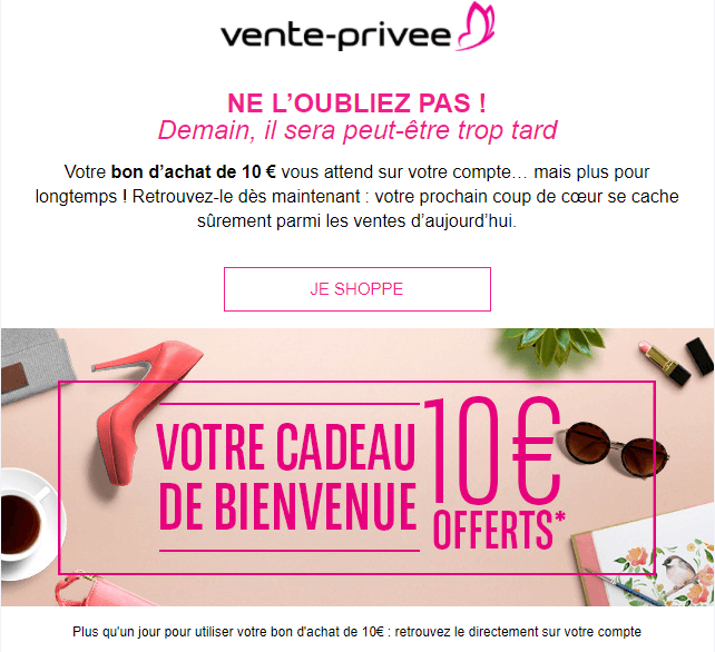 Quatrième email de bienvenue de vente-privée Email marketing e-commerce de vente-privée : série d'email de bienvenue