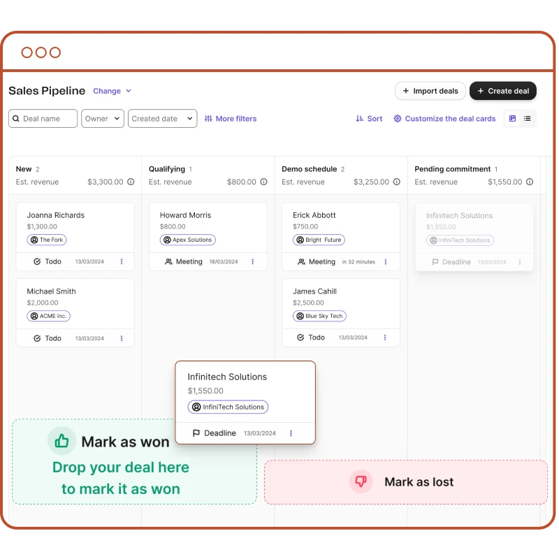 Exemple de pipeline de ventes sur le CRM Brevo