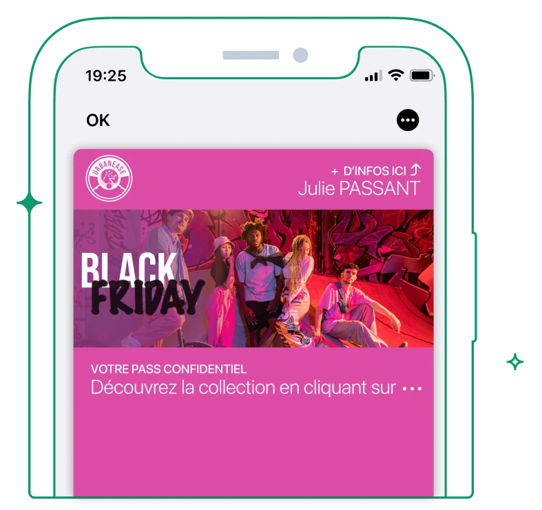 Une carte offres, membre, VIP… qui permet de relayer offres et avantages par push notifications.