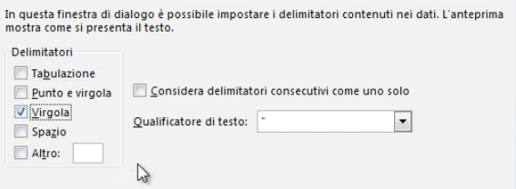 Come importare il testo - Step 2 scelta-del-delimitatore
