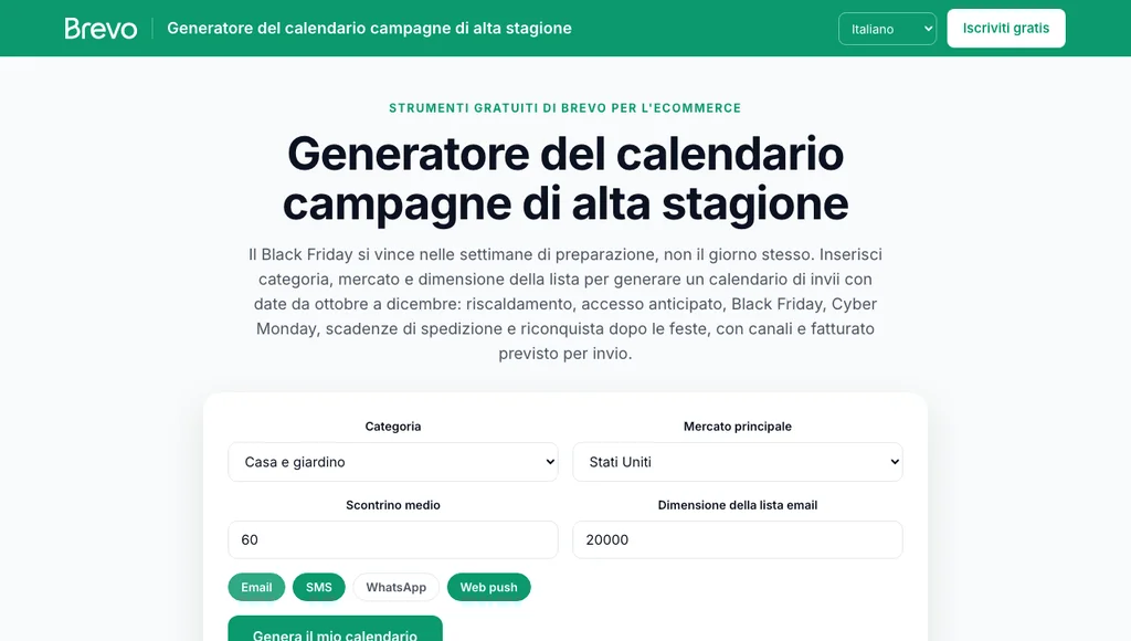 Calendario delle campagne di alta stagione