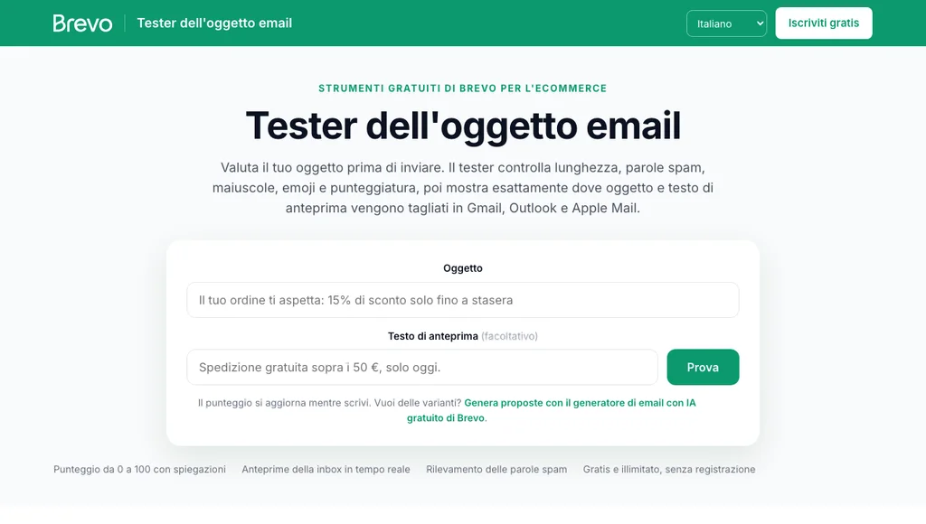 Tester dell'oggetto email
