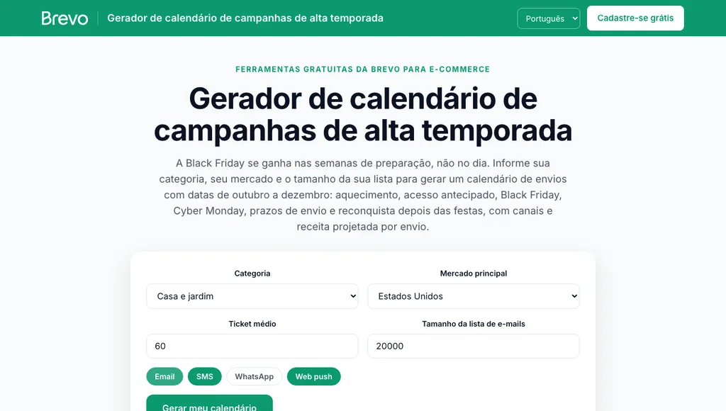 Calendário de campanhas de alta temporada