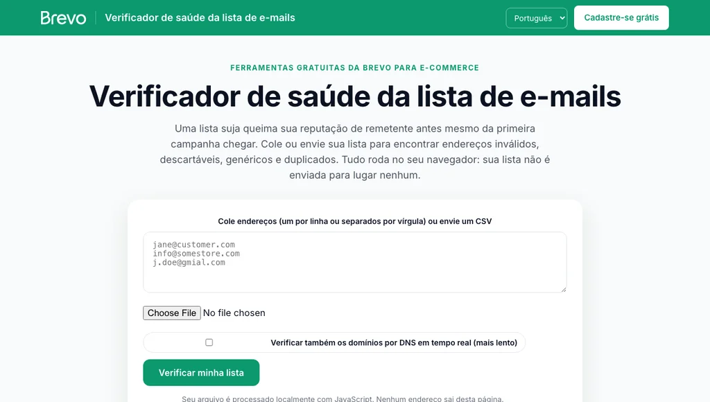 Verificador de saúde da lista de e-mails