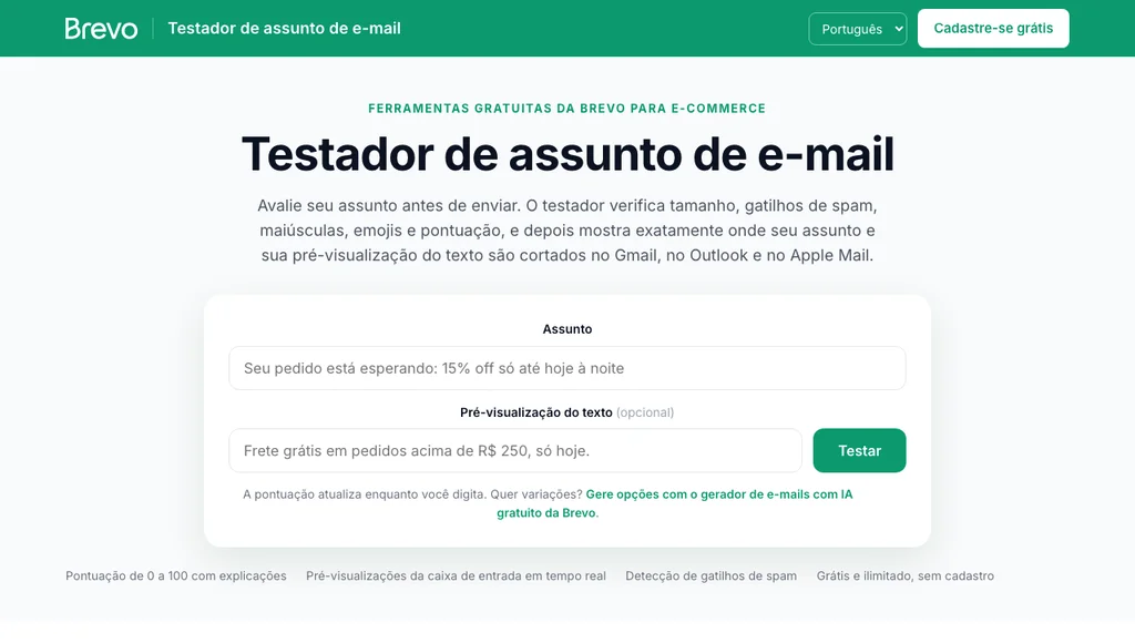 Testador de assunto de e-mail
